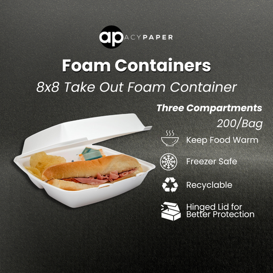 8" x 8" x 3" White Foam Three-Compartments Square Take Out Container with Perforated Hinged Lid - 200/Bag