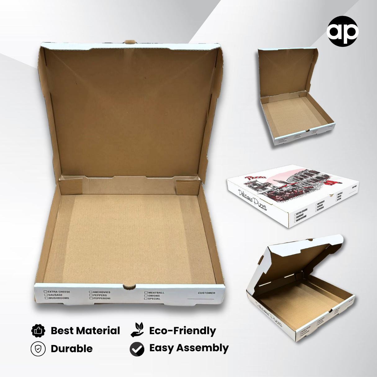 10 inch b flute white pizza box