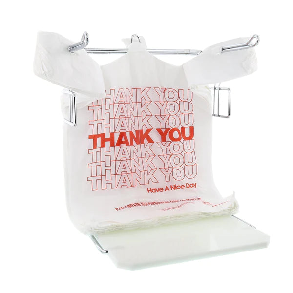 T-Shirt Bags (1000 Count), Plastic - (11" x 6" x 21") White/Thank You - 1/6 Barrel