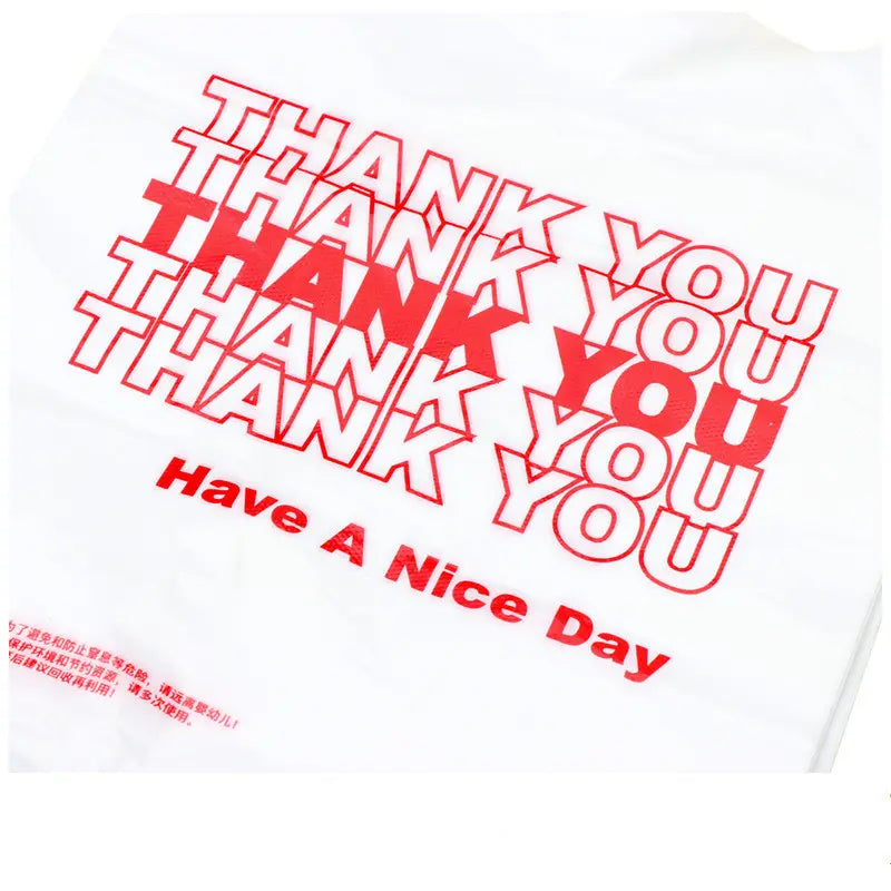 T-Shirt Bags (1000 Count), Plastic - (11" x 6" x 21") White/Thank You - 1/6 Barrel