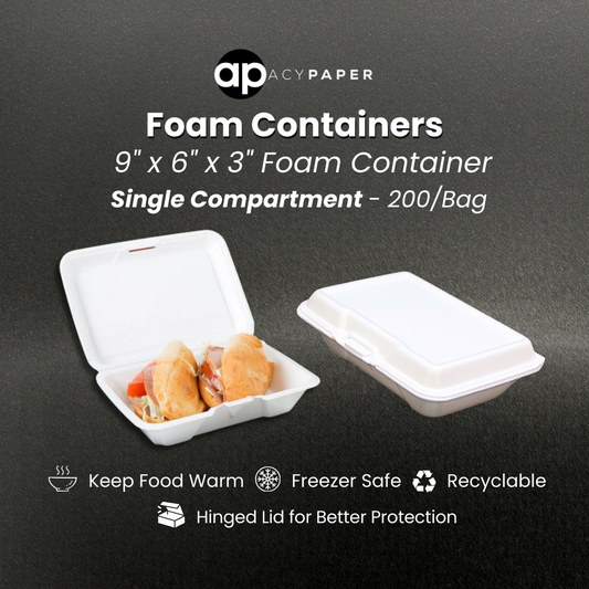 205 9" x 6" x 3" White Foam Take Out Container with Perforated Hinged Lid - 200/Pack