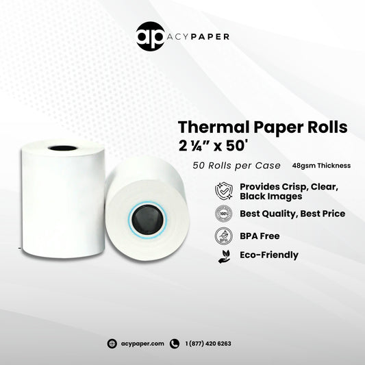2 1/4 x 50 Thermal Receipt Paper Rolls - Clover Flex Mini Verifone Ingenico ICT220 ICT250 FD400
