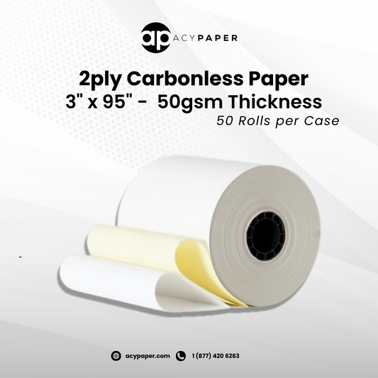 3" x 95' Premium 2-Ply Carbonless Paper Rolls for Efficient Duplicate Printing White/Canary (50 Rolls/Case)