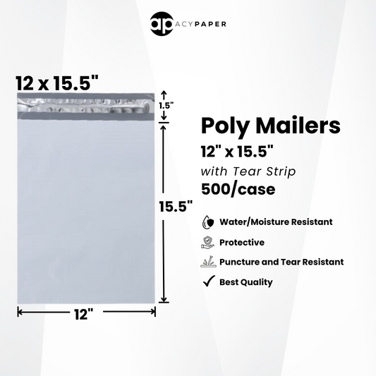 12" x 15.5" Poly Mailers with Tear Strip (Case of 500)