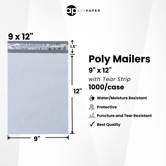 9 x 12" Poly Mailers with Tear Strip (Case of 1000)