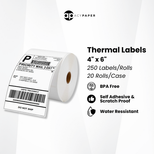 4" x 6" Thermal Labels with 250 Labels/Roll -20 Rolls/Case - Compatible Zebra & Rollo Printer Blank Thermal Direct Shipping Labels