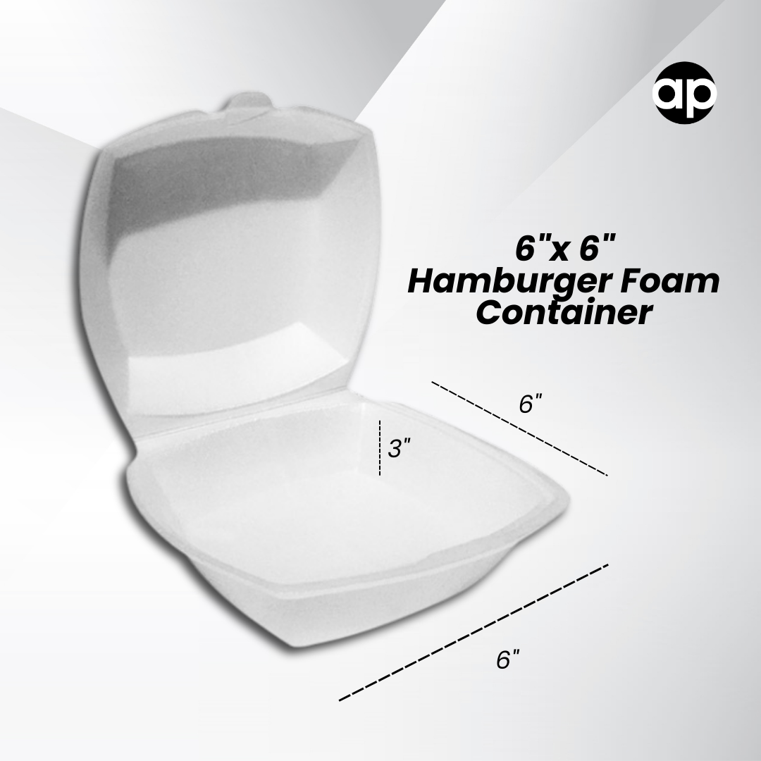 6" x 6" x 3" White Foam Hinged Lid Container - 500/Pack