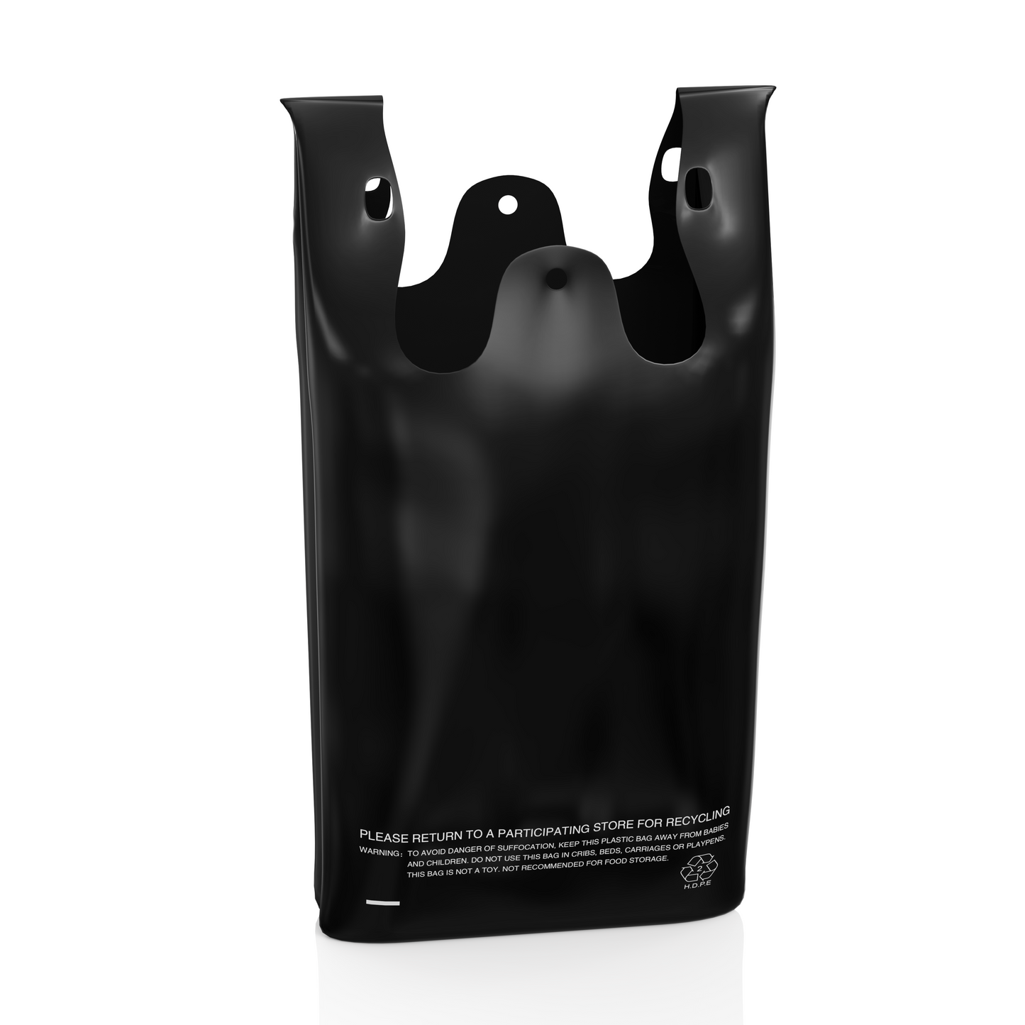 1/6 size barrel Thank You Bag in Black. Standard-Duty T-shirt Plastic Bag 13 micron/0.51 mil - 1000/case