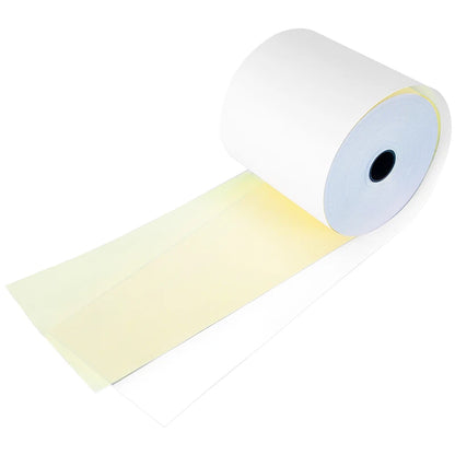 3" x 95' Premium 2-Ply Carbonless Paper Rolls for Efficient Duplicate Printing White/Canary (50 Rolls/Case)